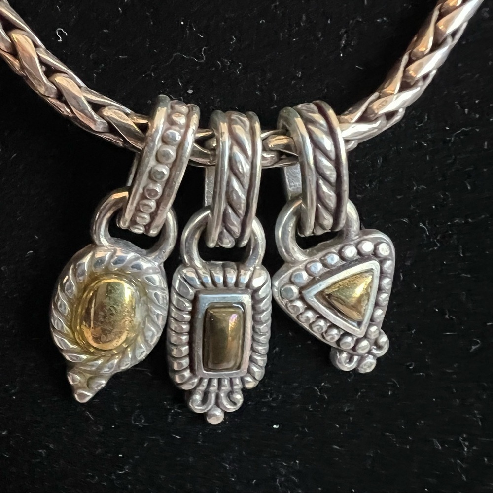 Brighton 2-Tone Three Charm Pendants Byzantine Chain Necklace 50$